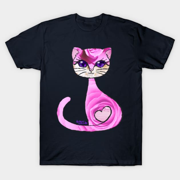 Pink Rose Cat T-Shirt by BonBonBunny